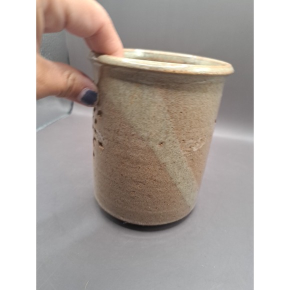 Art Pottery Brown Glazed Snowflake Candle Holder Artist Signed - Picture 12 of 16